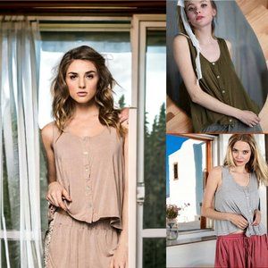 YES113 POL Jersey Button Front Tanks